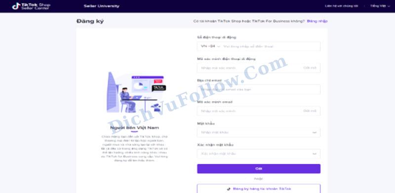 Truy cập vào website chính thức của TikTok Shop
