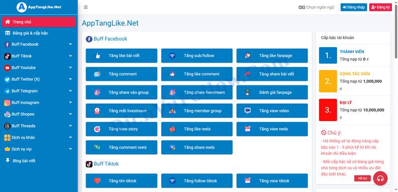 Trang chủ chính thức của AppTangLike