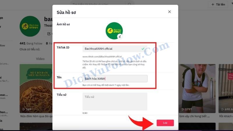 Thay đổi tên người dùng và TikTok ID