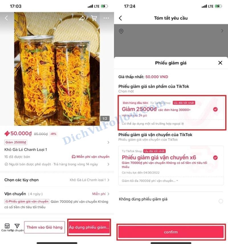 Giỏ hàng TikTok Shop cho phép kiểm tra và áp mã giảm giá dễ dàng.