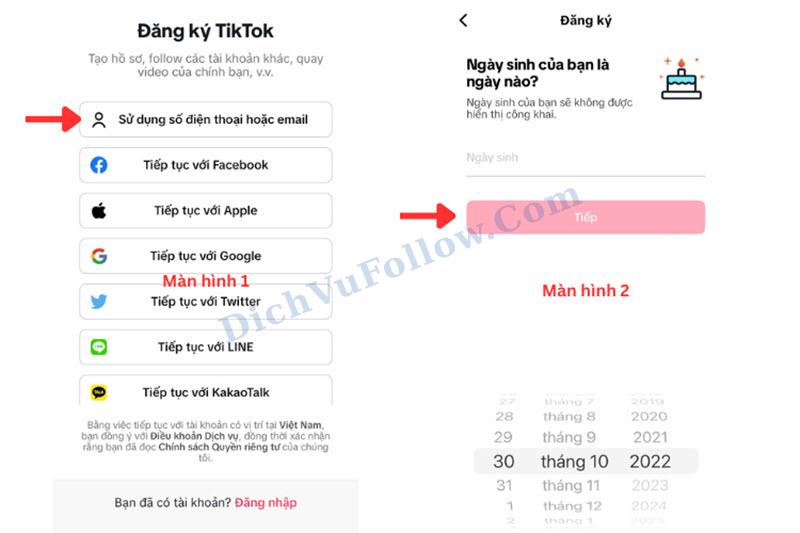 Đăng kí tài khoản Tiktok