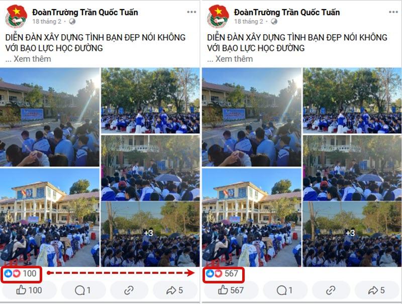 Kết quả trước và sau khi buff like Facebook trên Apptanglike.net