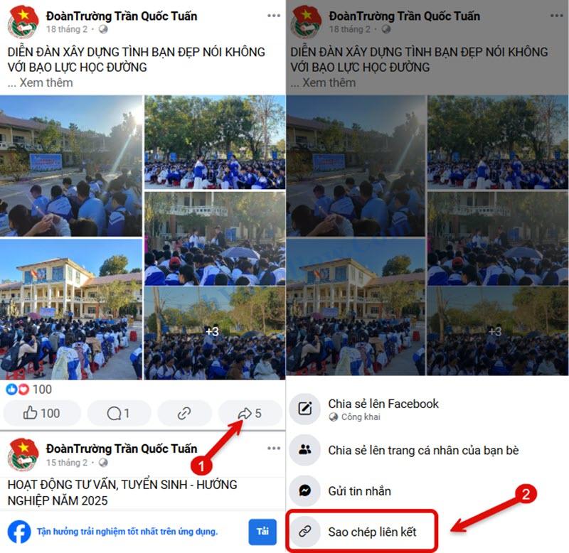 Lấy link bài viết Facebook