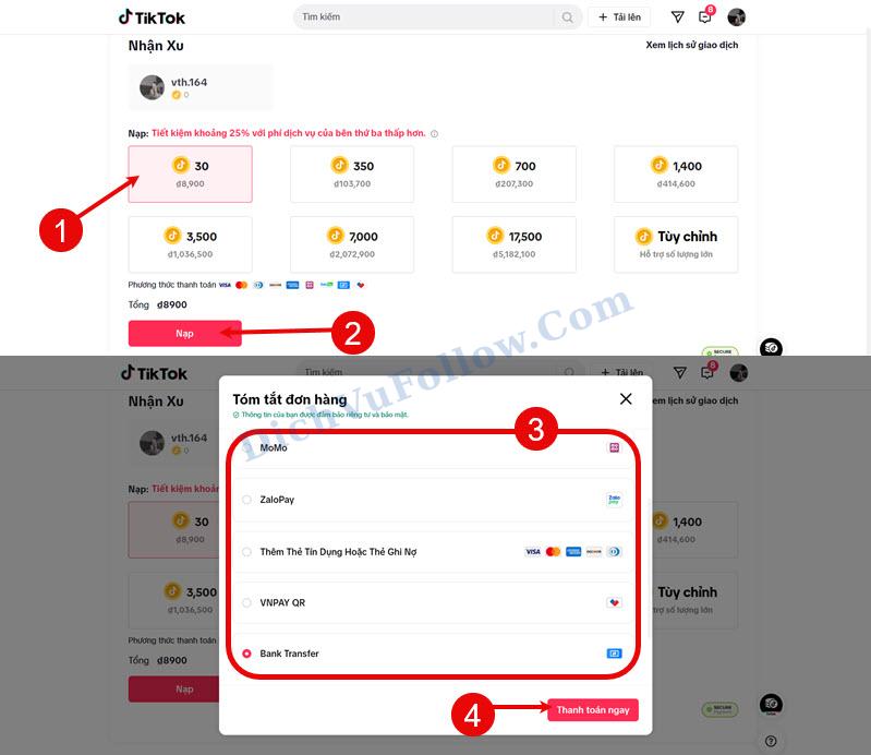 Nạp Xu TikTok Qua Website