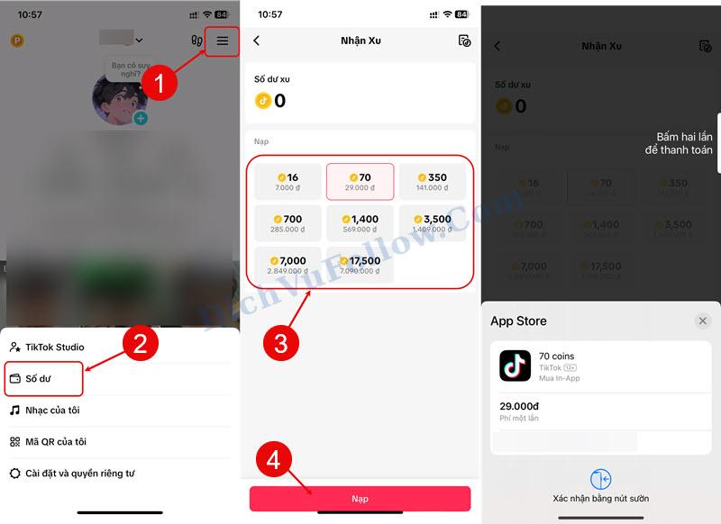 Nạp Xu TikTok Qua Ứng Dụng trên Iphone