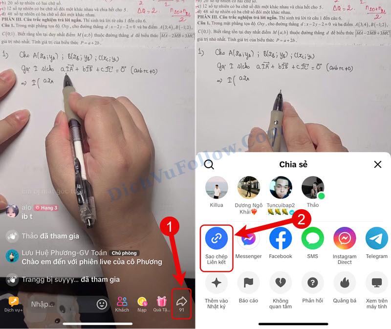 Sao chép link tiktok livestream