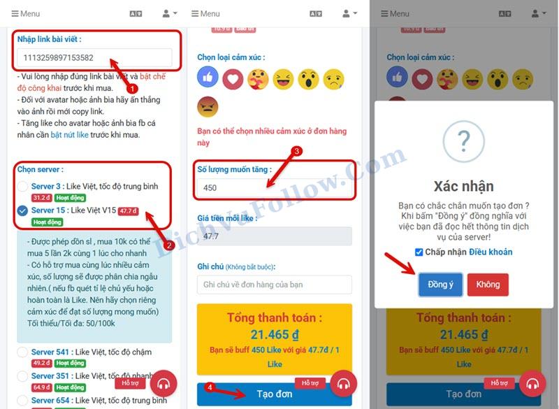 Tạo đơn tăng like cho bài viết facebook