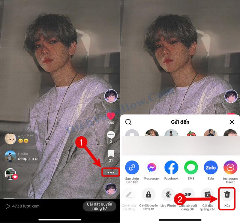 Xoá video TikTok trên điện thoại