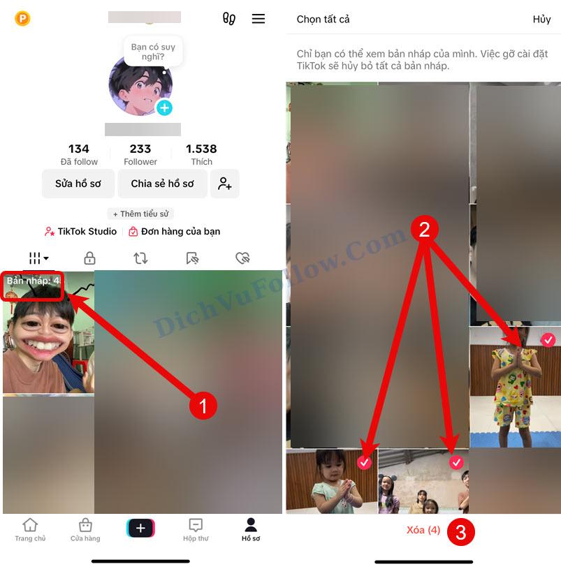 Cách xoá video nháp chưa đăng lên