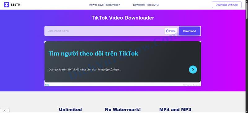 SSSTik là công cụ tải video ở định dạng MP4 hoặc MP3