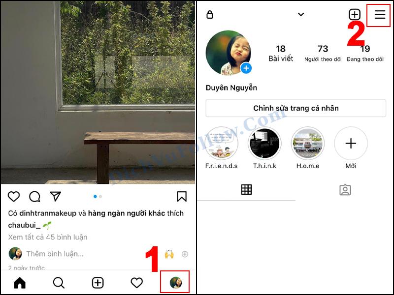 Vào trang cá nhân chọn biểu tượng 3 gạch