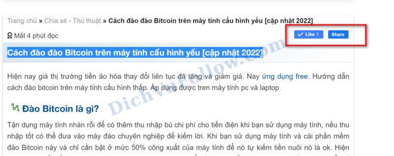 Chèn nút like, share facebook trên website 