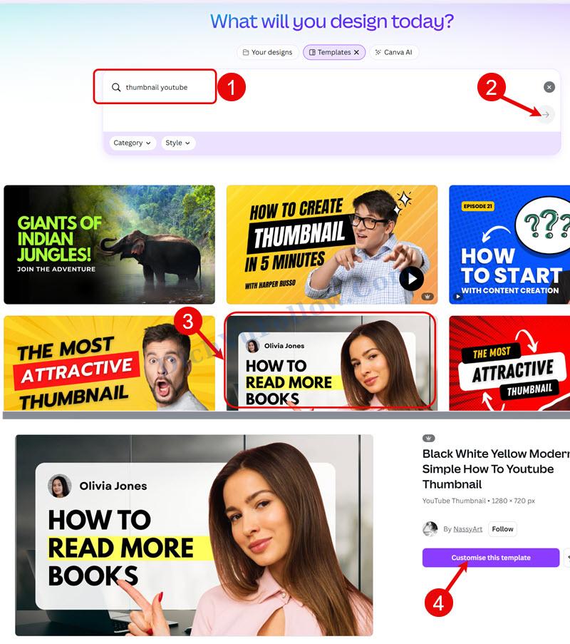 Tìm kiếm và lựa chọn mẫu thumbnail bạn ưng ý