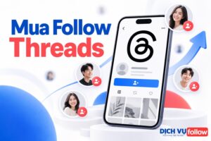 Minh họa hồ sơ Threads trên điện thoại và các biểu tượng người theo dõi.